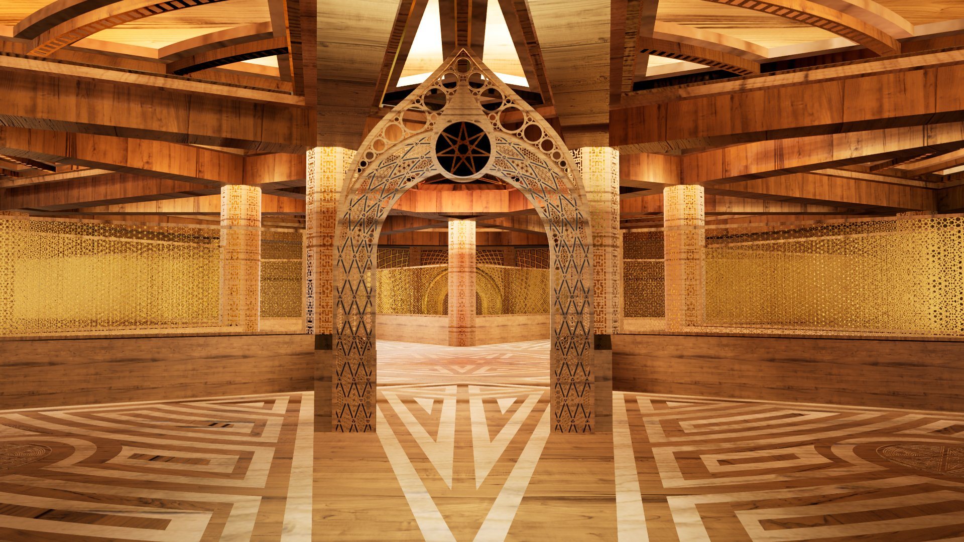 The inner archway and patterned floor