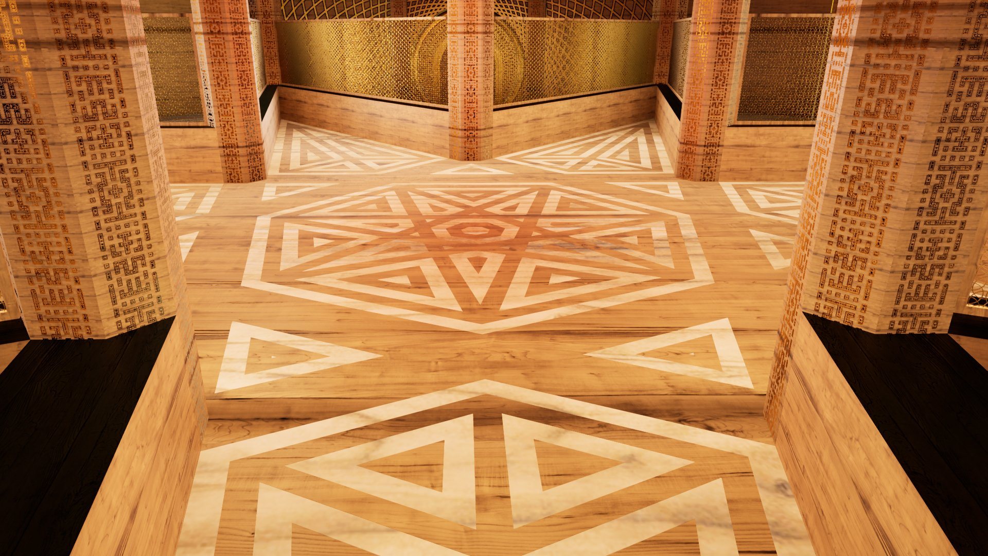 The inlaid star pattern on the floor