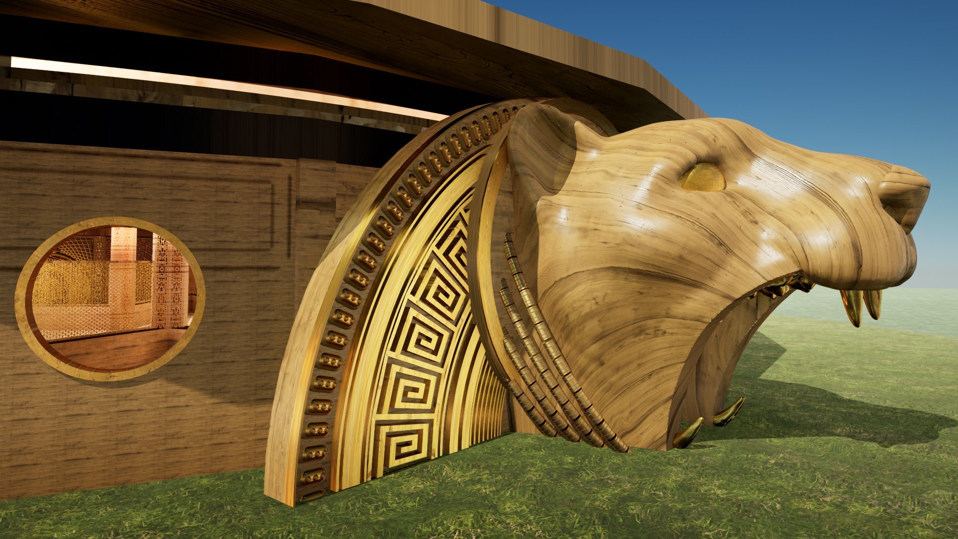 Side view of the jaguar head entrance
